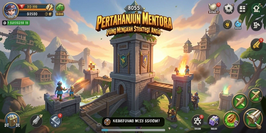 Screenshot utama 8055 menampilkan aksi pertahanan menara yang mendebarkan.