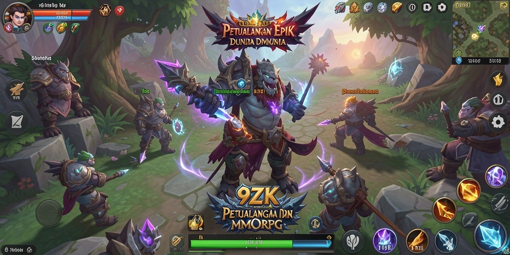 Screenshot gameplay 9ZK menampilkan pertarungan epik antar pemain dalam dunia MMORPG.