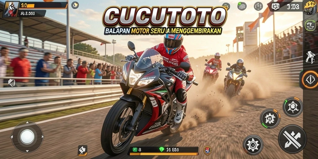Tampilan gameplay CUCUTOTO dengan balapan motor yang mendebarkan.