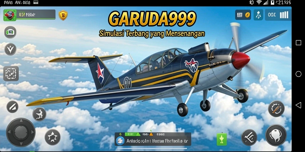 Tampilan utama GARUDA999 menampilkan pesawat terbang dalam aksi di langit.