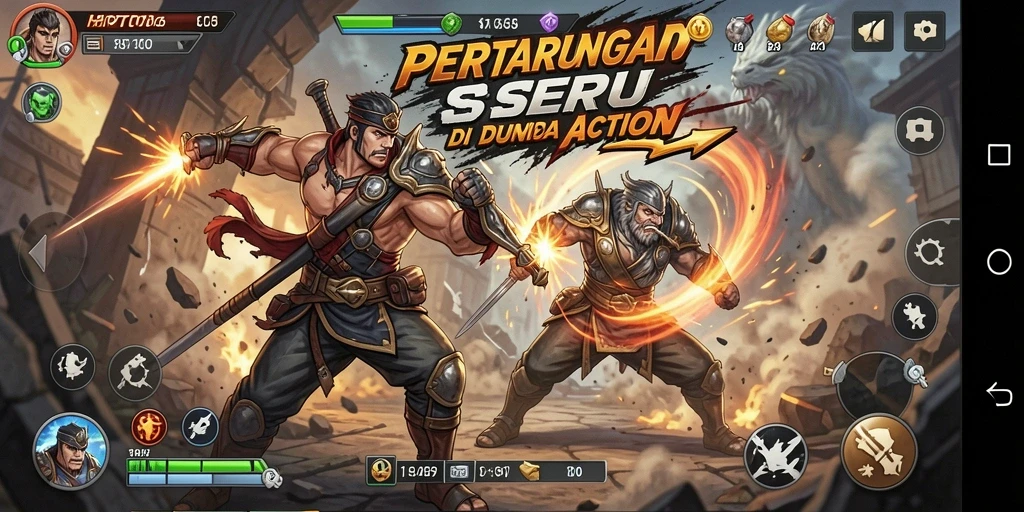 Tampilan aksi seru di HPTOTO saat karakter bertarung melawan musuh.