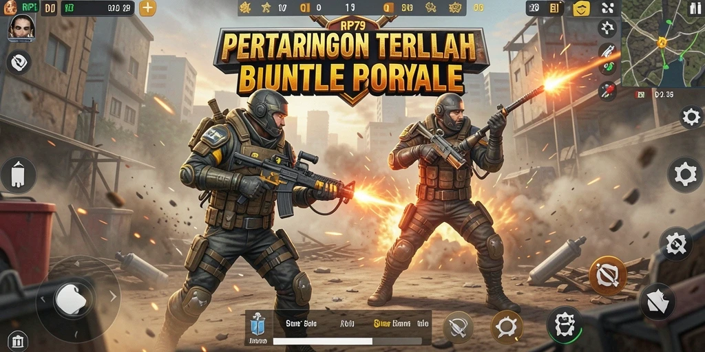 Screenshot menunjukkan aksi mendebarkan dalam pertempuran Battle Royale.