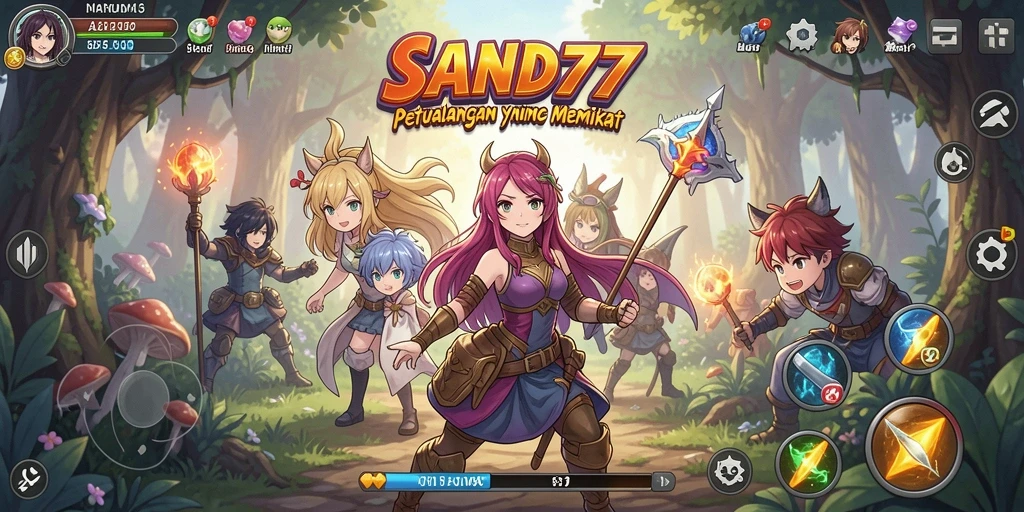 Tampilan gameplay SAND77 yang penuh aksi dan warna.