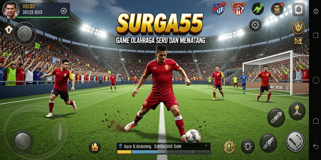 Screenshot gameplay SURGA55 menampilkan aksi olahraga yang seru dan mendebarkan.