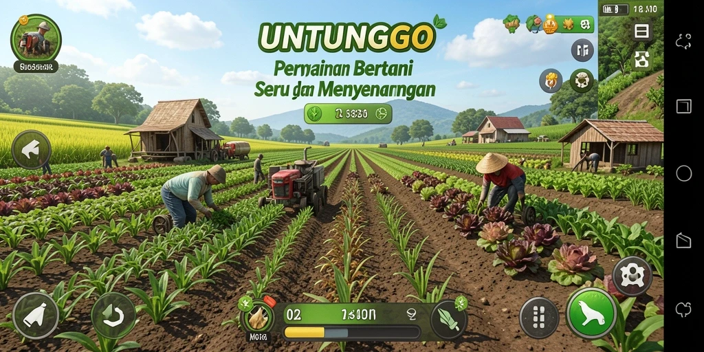 Tampilan gameplay UNTUNGGO menampilkan aktivitas bertani yang seru dan interaktif.
